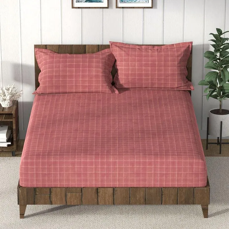 Nautica Lattice Haven Geometric Cotton Bedsheet (Coral)  - 160 TC media 3
