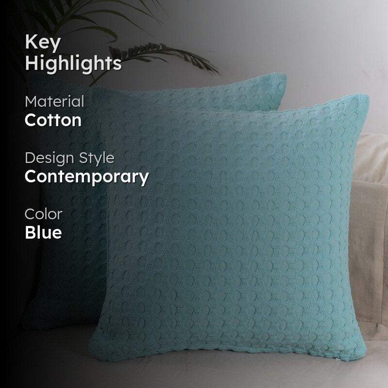 Vienna Waltz Solid Cotton Cushion Cover (Blue) - Set Of Two media 2