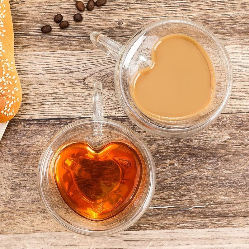 Heart Glass Coffee Mug (80 mL Each) - Set Of Two media 4