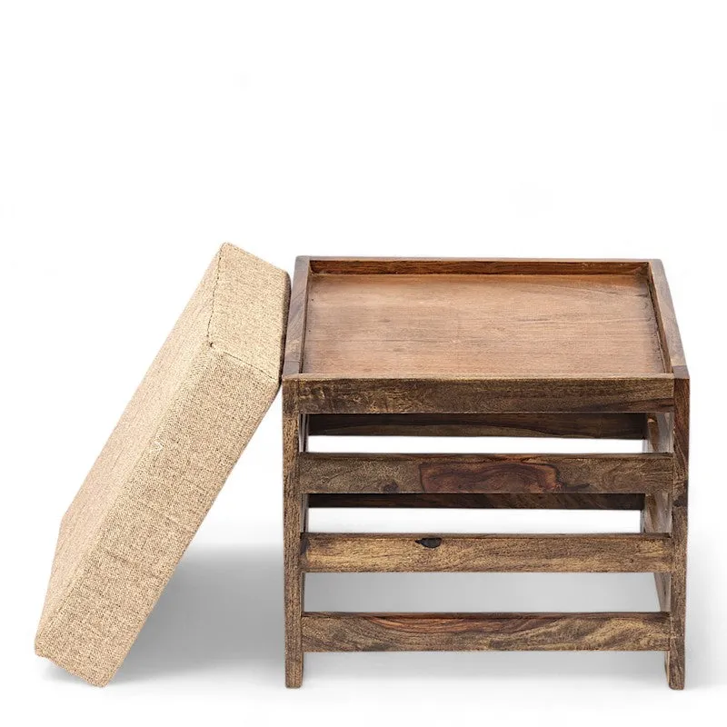 Tavro Sheesham Wooden Bench with Cushions (Beige) - Four Piece Set media 5