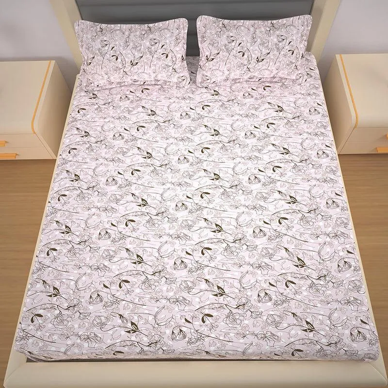 Bloom In Vine Floral Cotton Bedsheet (Pink & Grey) - 200 TC media 3