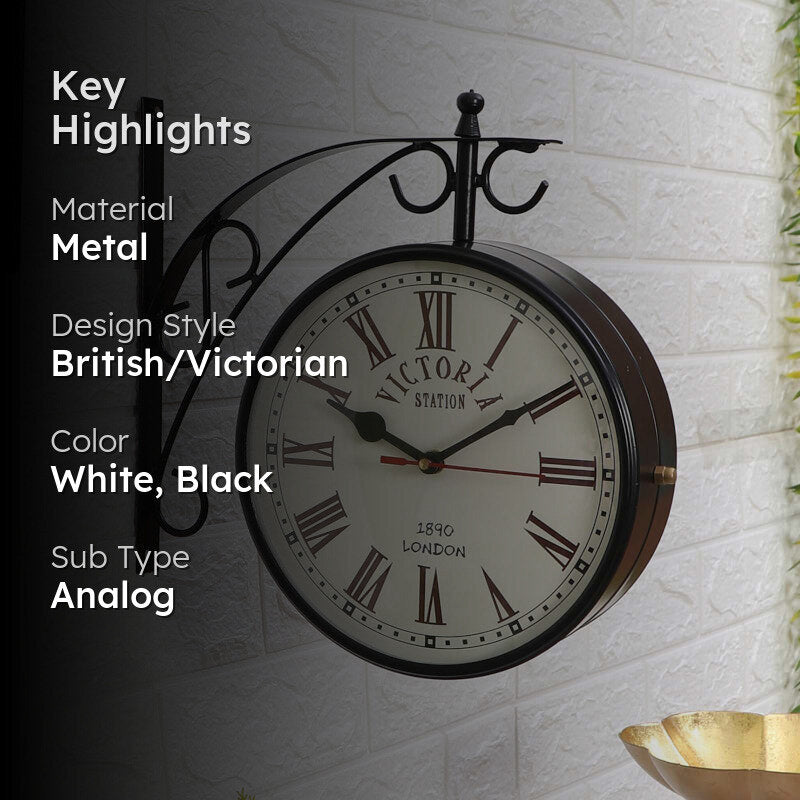 Dolva Double Sided Roman Numeral Station Clock - Black & White media 2