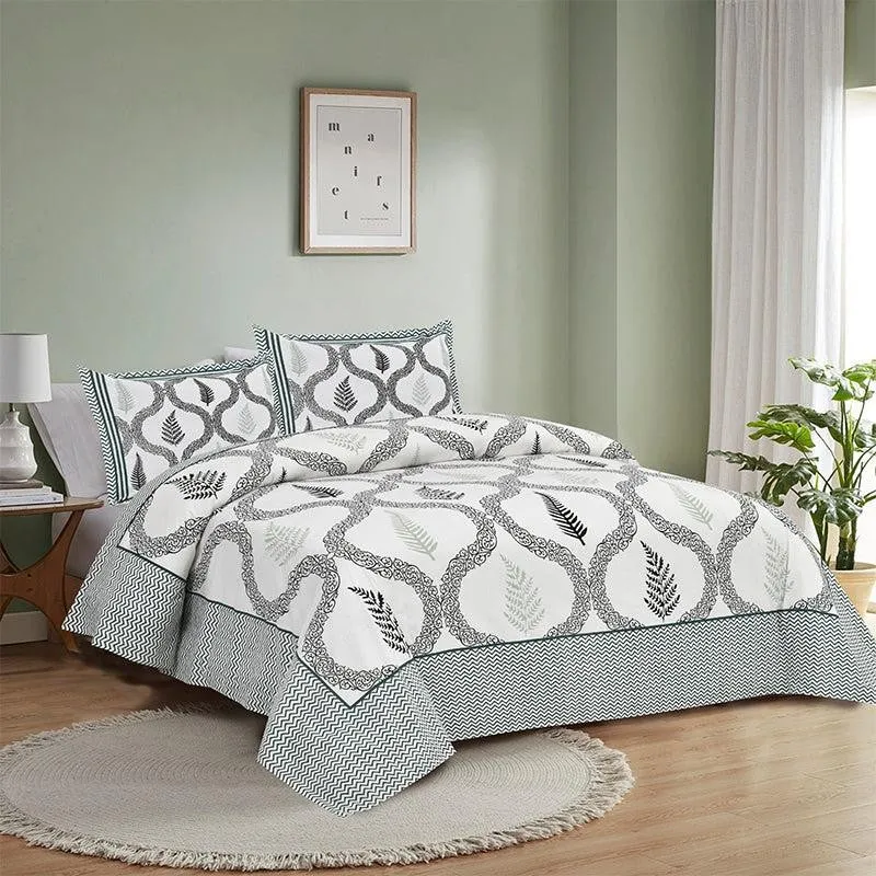 Moneem Printed Cotton Bedsheet (Green) - 180 TC media 1