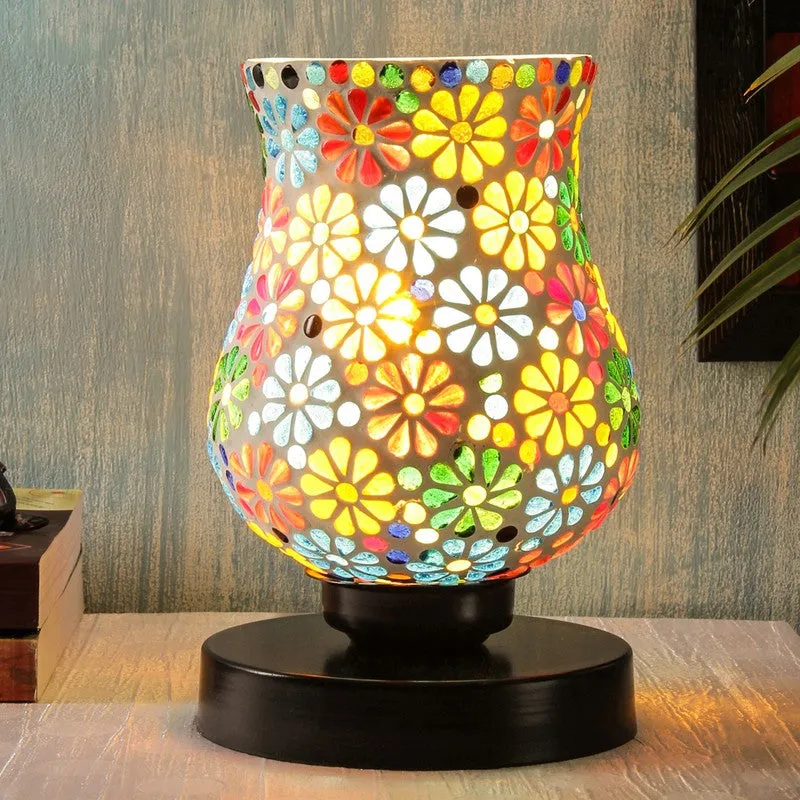 Flamette Mosaic Glass Table Lamp With Wooden Base - Multicolor media 1
