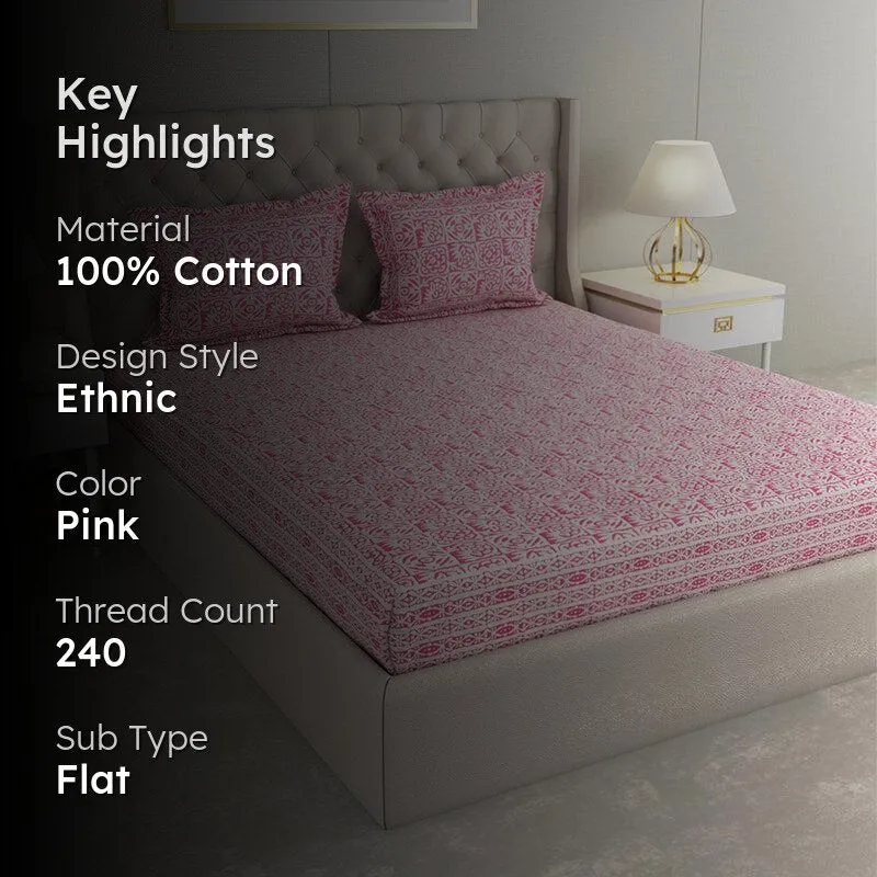 Gulshan Printed Cotton Bedsheet (Pink) - 240 TC media 2
