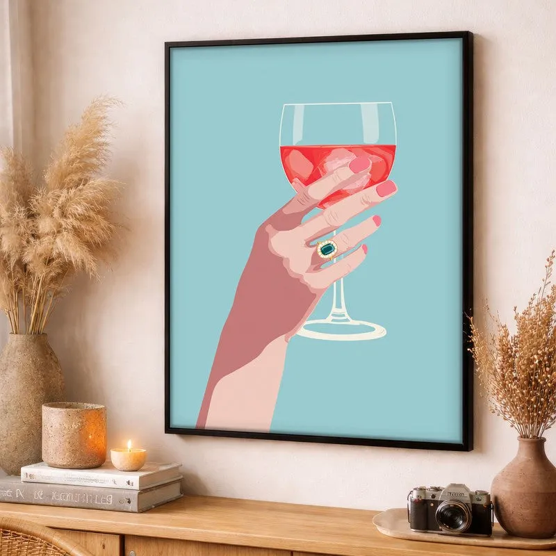 Roselle Elegant Wine Glass Illustration Canvas Wall Painting With Black Frame media 3