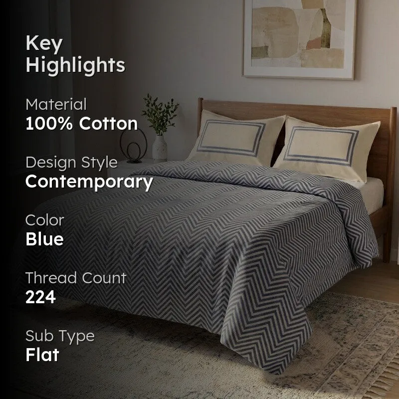 Wave Whisper Cotton Bedsheet (Blue) - 224 TC media 2