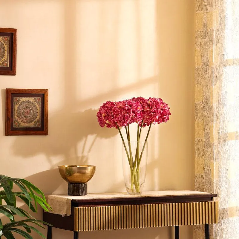 Artificial Realistic Fabric Hydrangea Flower Stick (Dark Pink) - Set Of Three media 6