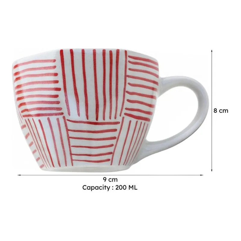 Bruna Ceramic Tea Cup (200 mL)/Red,White) media 6