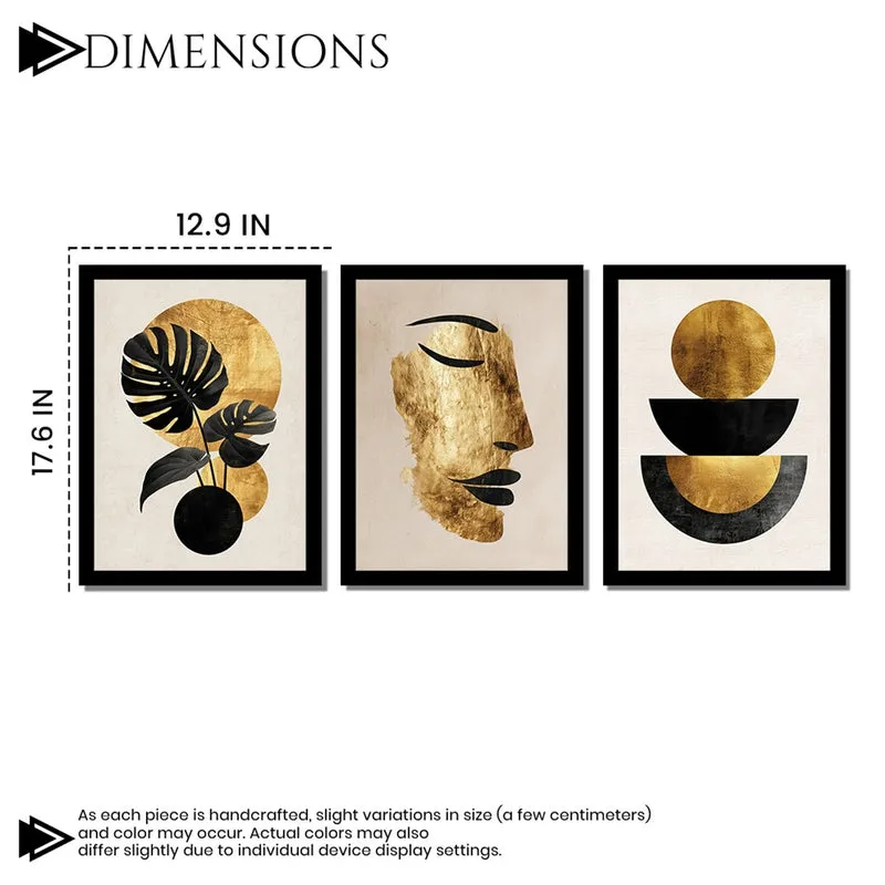 Aurevia Gold Abstract Wall Painting Set With Frame - Set Of Three media 7