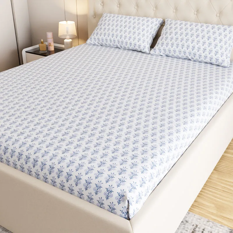Bloom Ethnic Cotton Bedsheet (Blue) - 180 TC media 3
