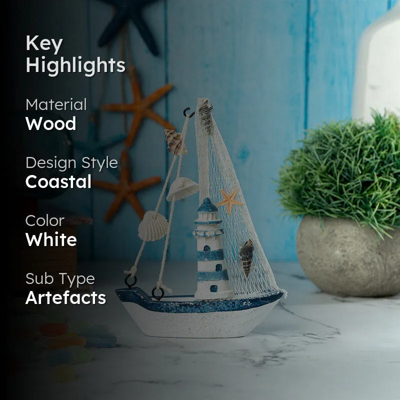 Styled room scene featuring the sailboat showpiece with a dark highlight overlay