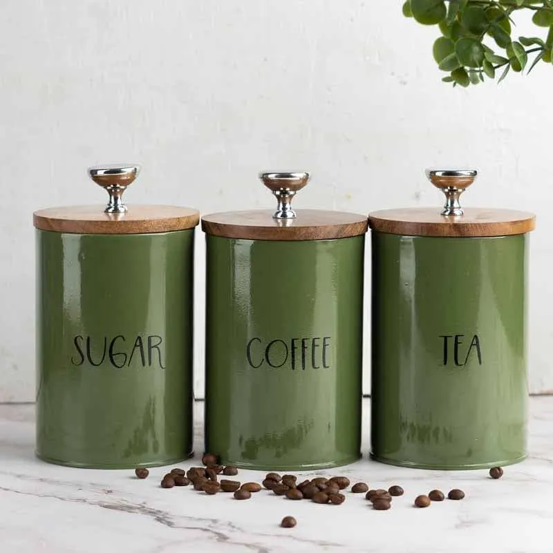 Stylish Green Iron Canister Set (450 mL Each) - Set of Three media 3