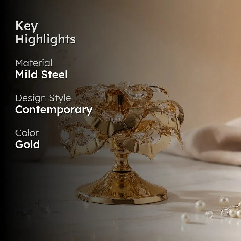 Golden Petal Grace 24K Gold Plated Mild Steel Candle Holder media 2