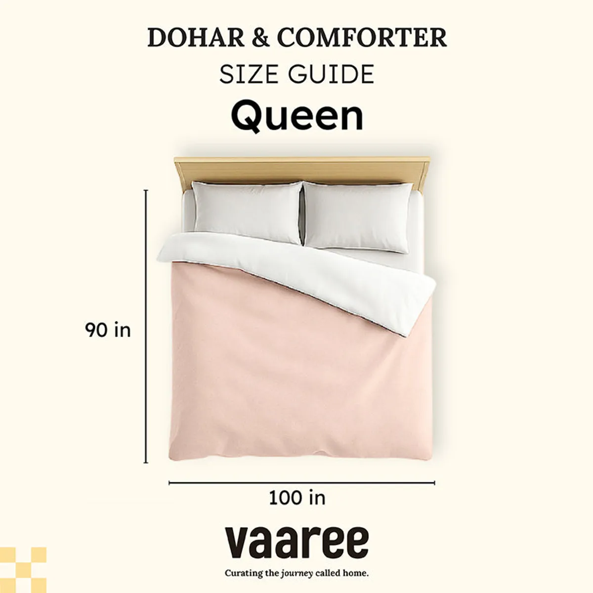 Beige dohar shown on a bed with a folded corner