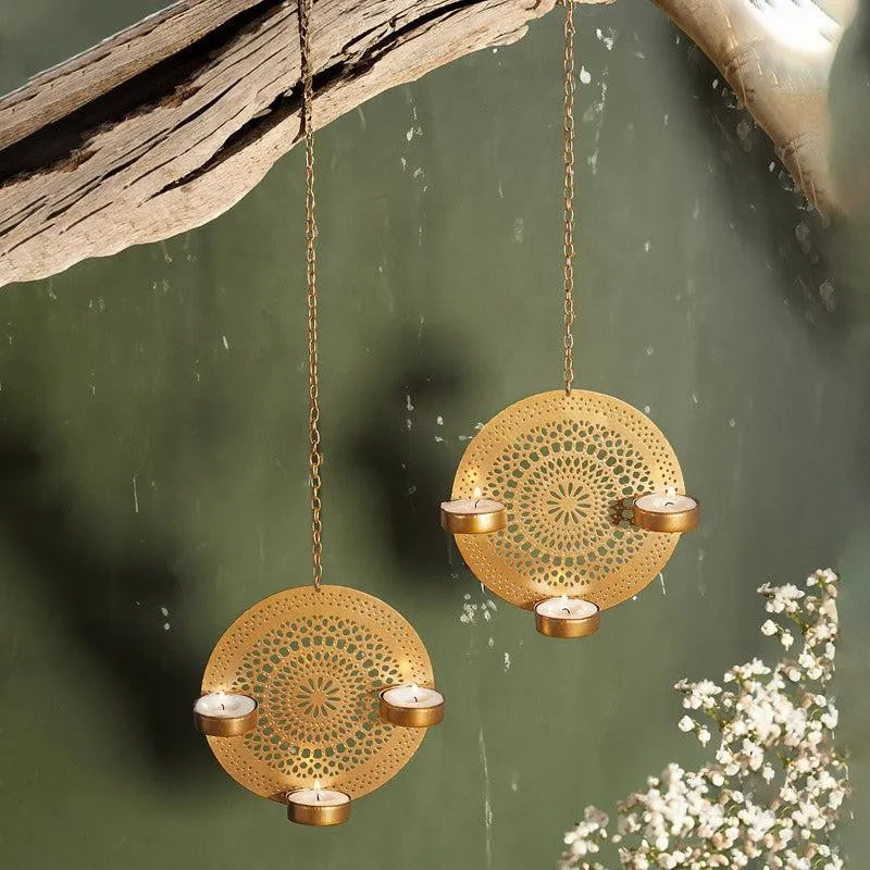 Moksha Tealight Candle Holder (Gold) - Set of Two media 1