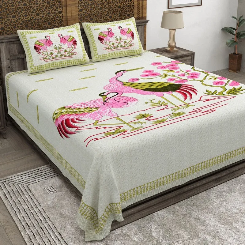Classica Cotton Bedsheet (Green,Pink) - 240 TC media 1