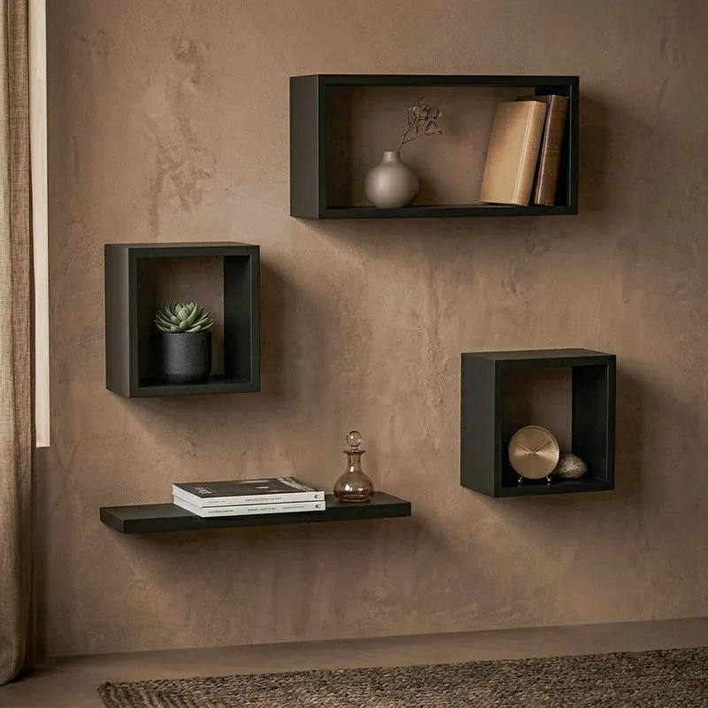 Retro Revival Wall Shelf - Black - Set Of Four media 4
