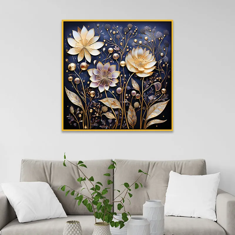 Petals Of Dark Canvas Wall Painting With Frame - Gold media 1
