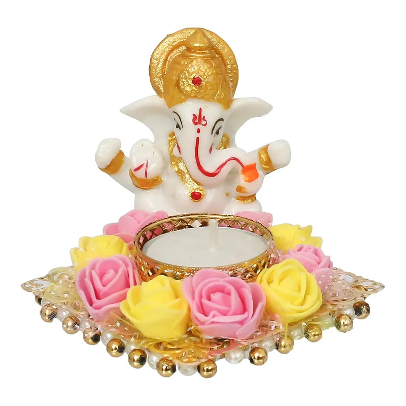 Ganesha Pooja Plate Idol - Pink & Yellow media 3