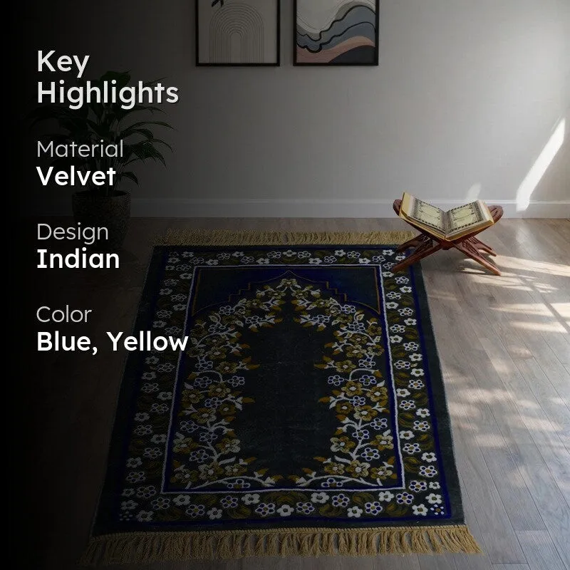 Noorzen Velvet Prayer Mat - Blue,Yellow media 2