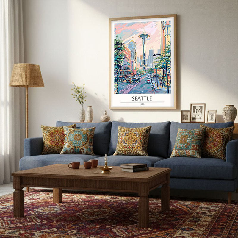 Vintage Seattle Framed Canvas Archival Canvas Wall Painting - Natural Brown Frame media 4