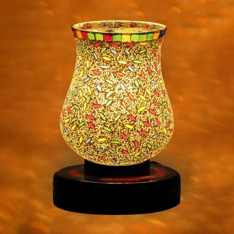 Crystelle Mosaic Glass Table Lamp With Wooden Base - Multicolor media 6