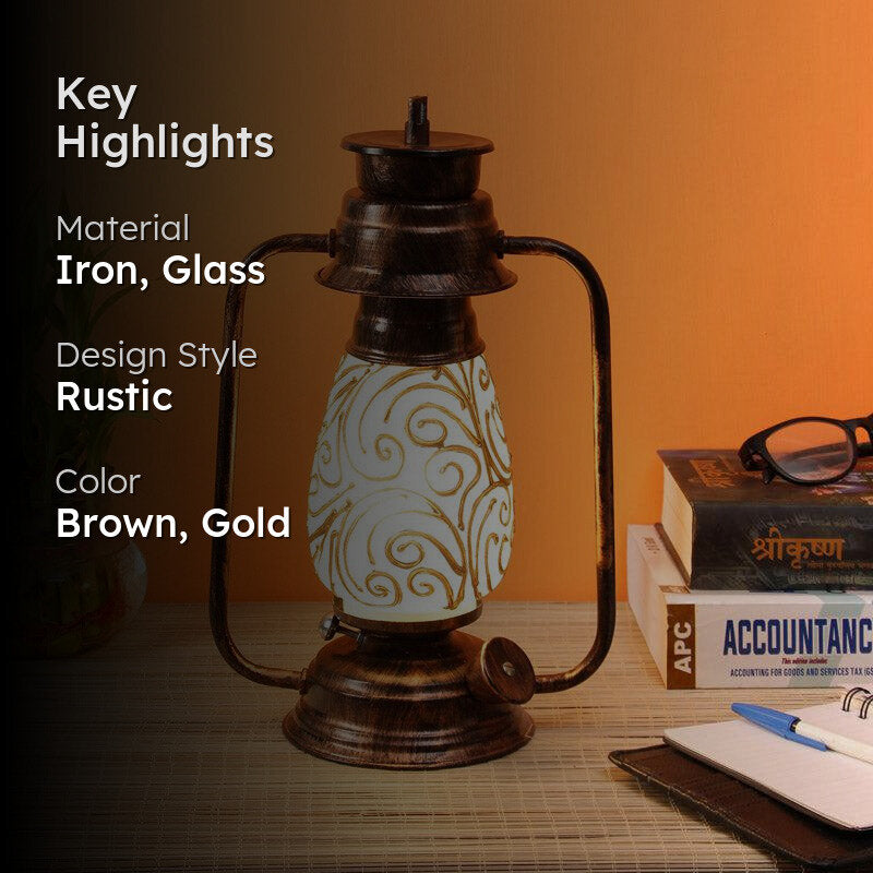 Saagar Mosaic Lantern Iron Table Lamp - Brown,Gold media 2