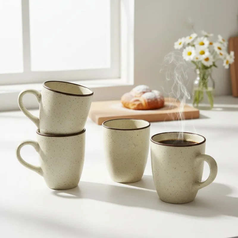 Ceramic Ceramic Coffee Mug (300 mL Each,Beige) - Set Of Four media 1