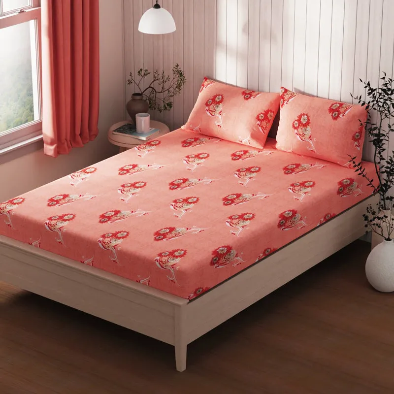 Lopez Flora Cotton Bedsheet (Coral) - 120 TC media 4