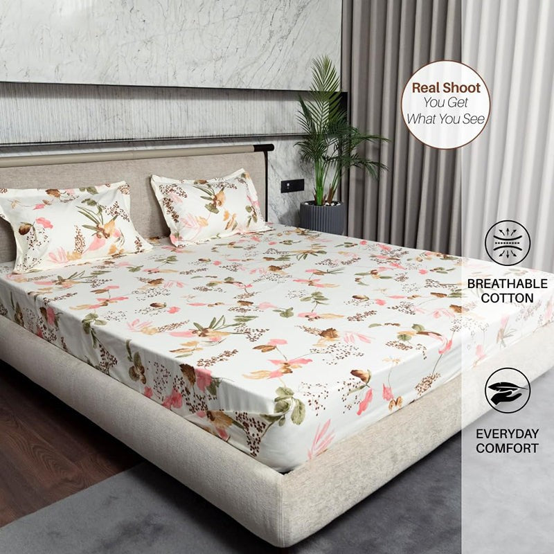 Urban Space Cherry Blossom-Peach Cotton Bedsheet - 200 TC media 9