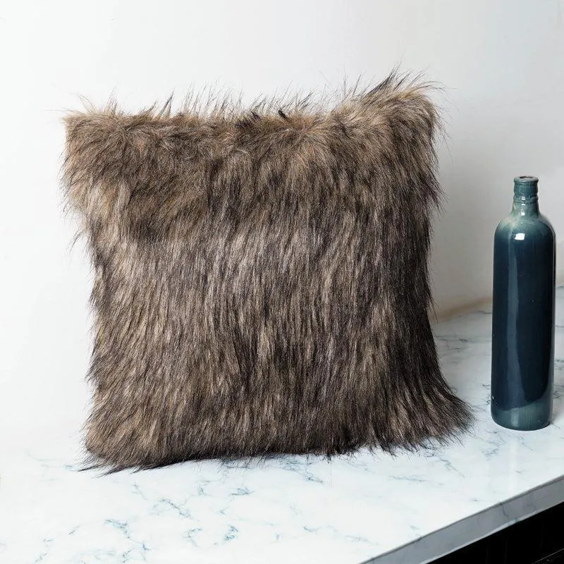 Velvuro Faux Fur Solid Cushion Cover (Dark Grey) - Set Of Two media 7