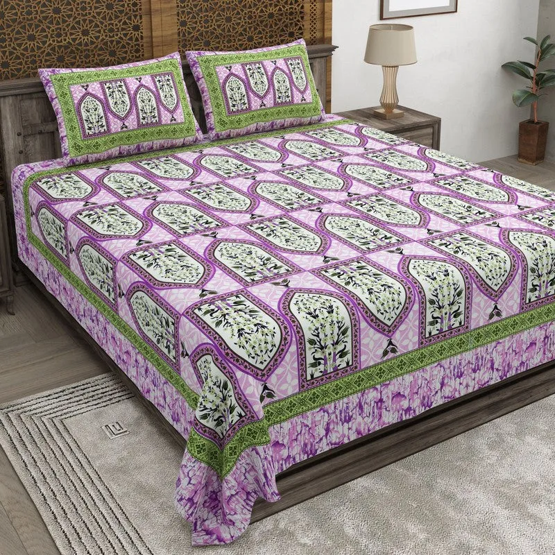 Rangza Cotton Bedsheet (Purple,Green) - 240 TC media 1