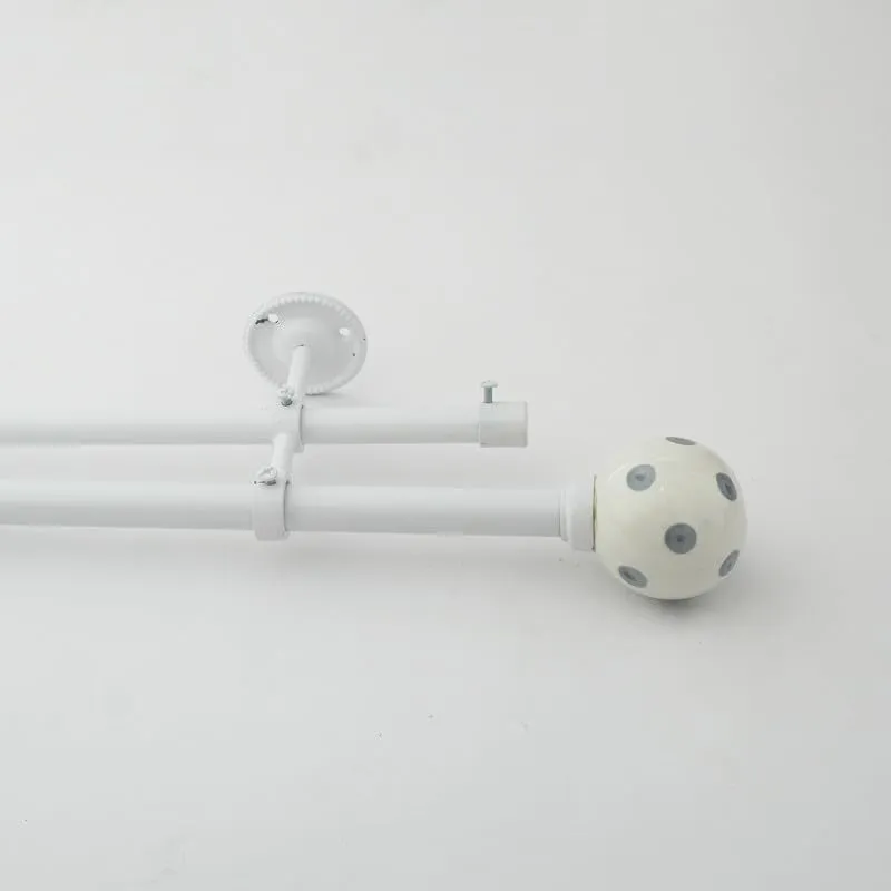 Polka Duo Extendable 1" Double Curtain Rod With Round Finial & Brackets media 4