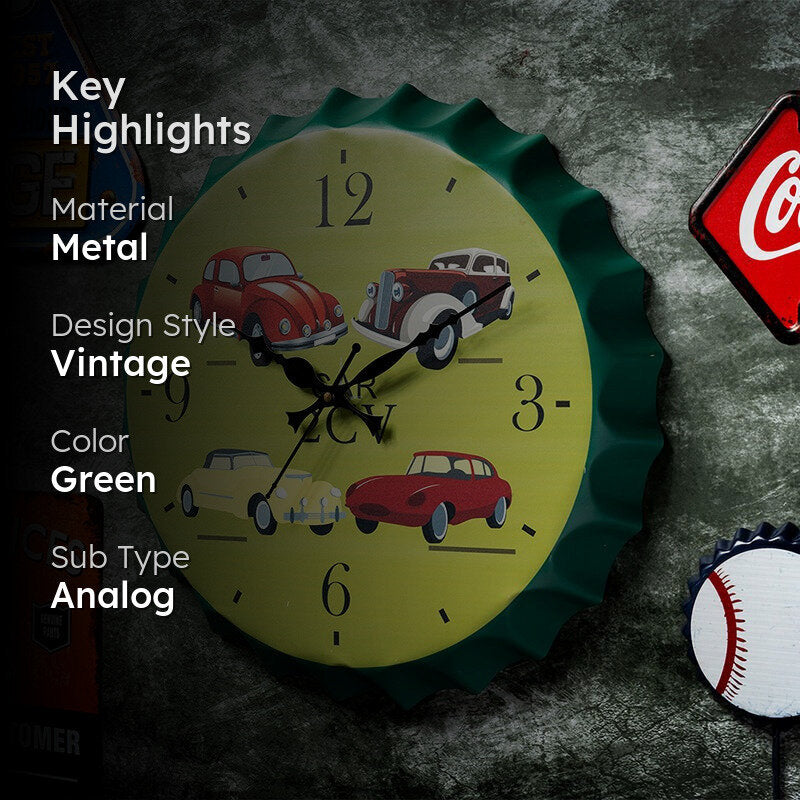 Vintage Cars Bottle Cap Wall Clock media 2