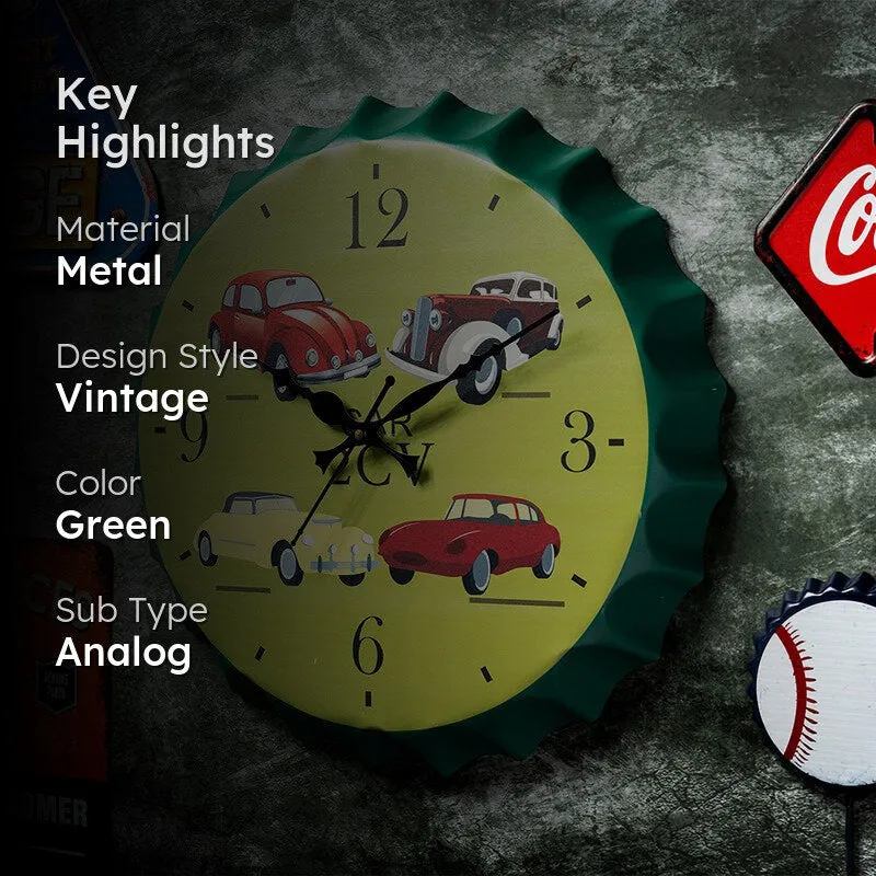 Vintage Cars Bottle Cap Wall Clock media 2