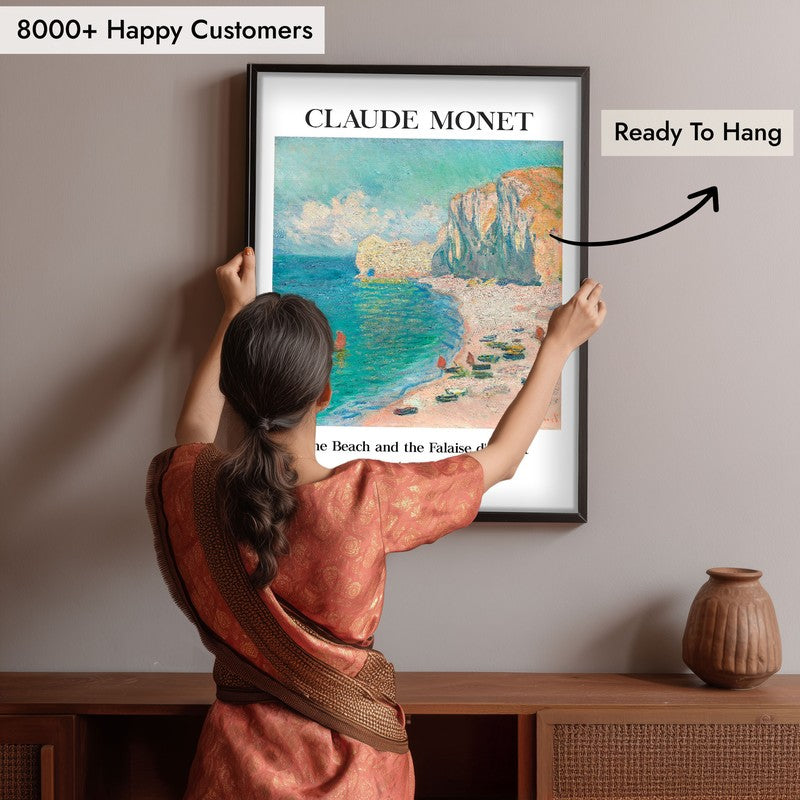 The Beach and the Falaise Damont Archival Canvas Wall Painting - Black Frame media 6