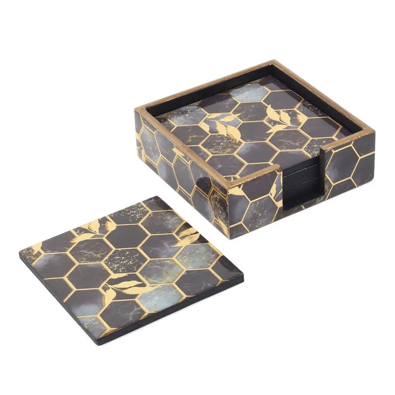 Hexiq Wooden Coaster with Stand - Seven Piece Set media 5