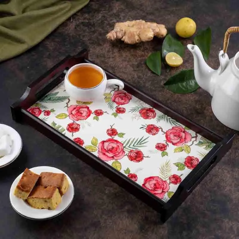 Misty Morning Roses Wooden Tray media 1