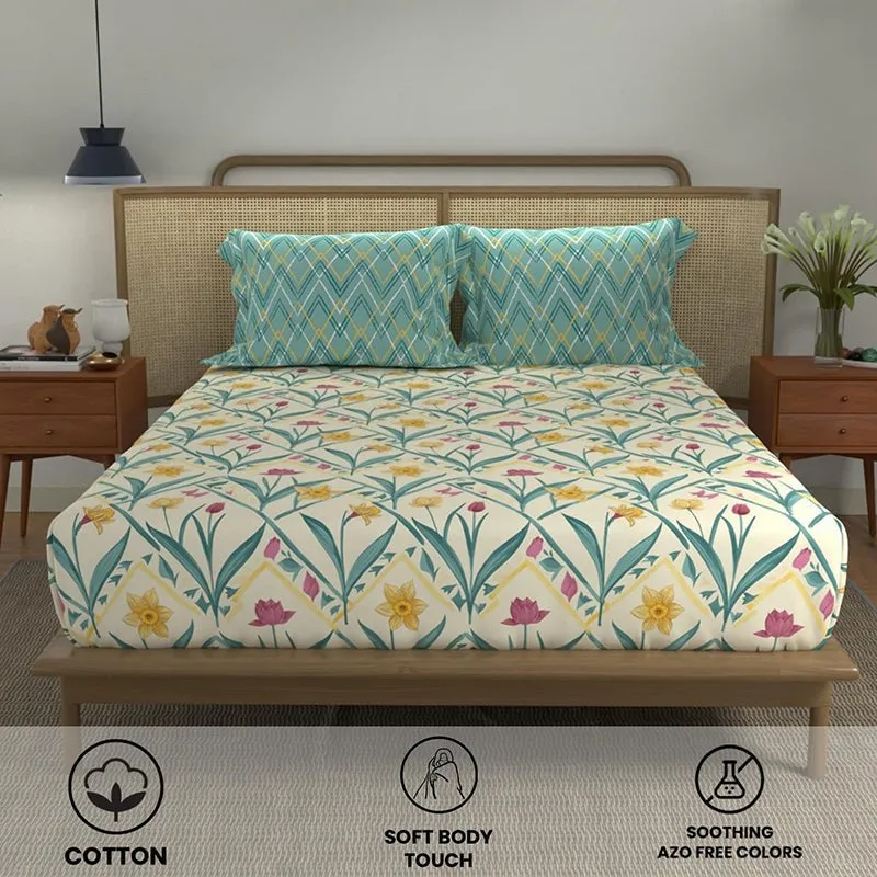 Urban Space Meadowra Cotton Bedsheet (Turquoise) - 144 TC media 7