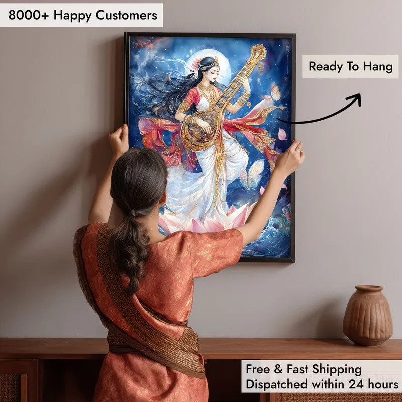 Meditating Govinda Spiritual Archival Paper Wall Painting With Frame - Black media 6