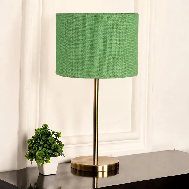 Loft Gleam Jute & Metal Table Lamp (Drum) - Green,Gold media 2