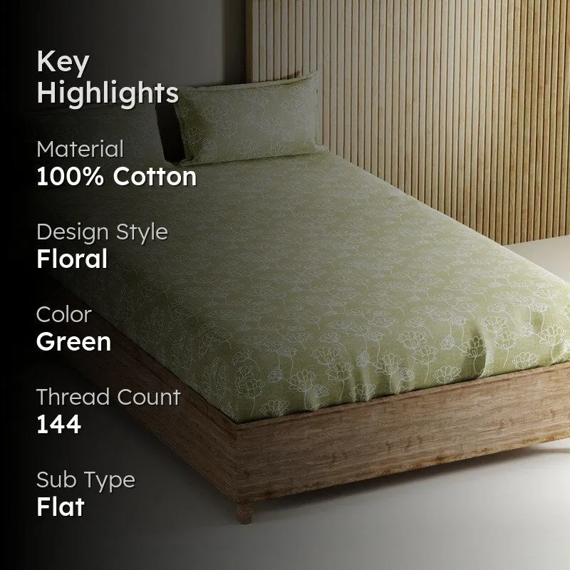 Belora Cotton Bedsheet (Green) - 144 TC media 2