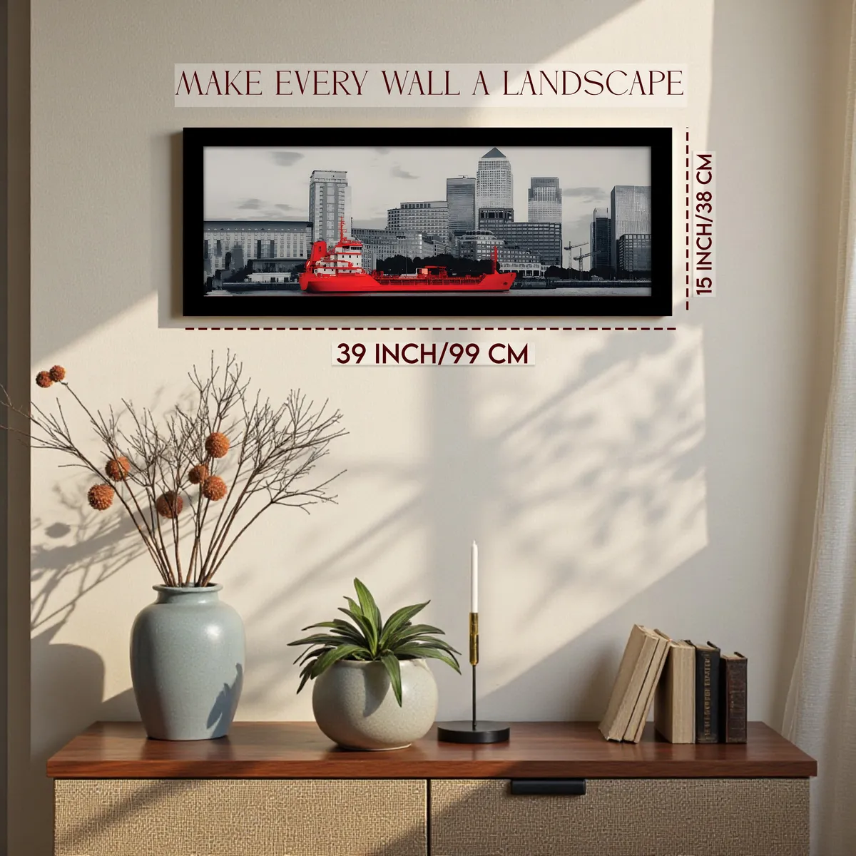 Cityscape Red Boat Wall Painting With Frame media 2