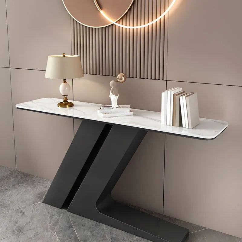 Elegant Metal Console Table with Marble Top (Black) - Large media 1