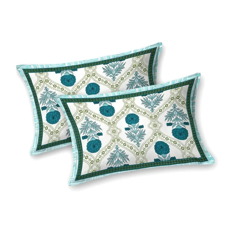 Vineen Cotton Bedsheet (Green,White) - 240 TC media 4