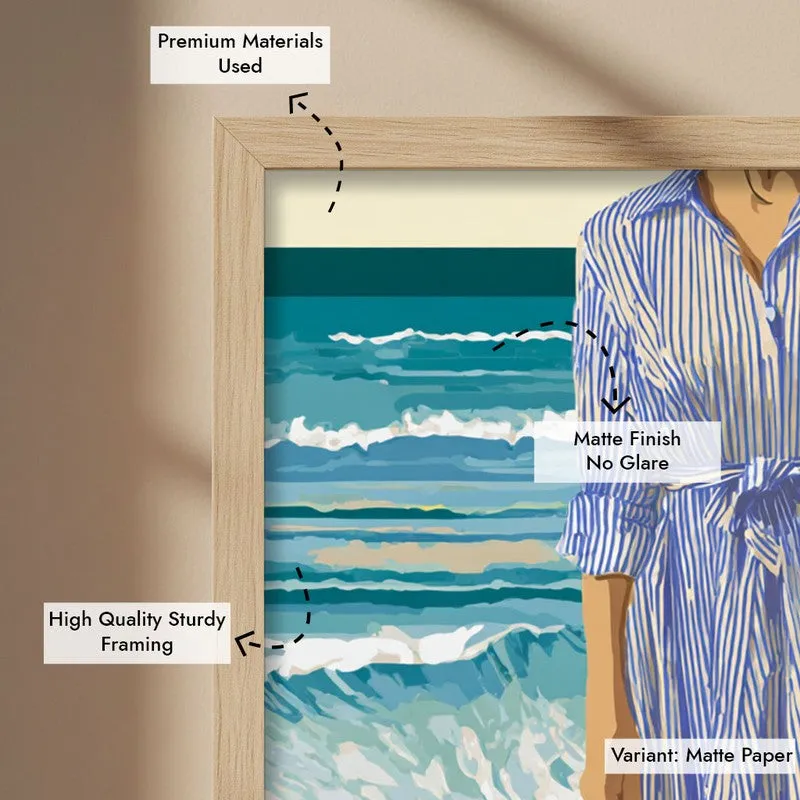 Blue Horizon Canvas Wall Painting - Brown Frame media 7