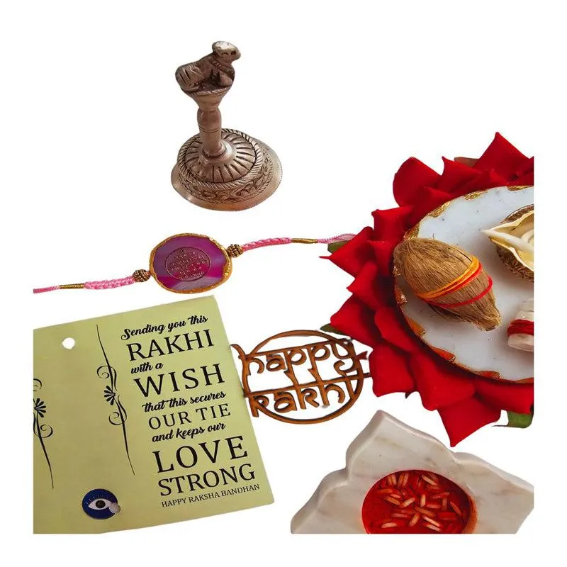 Gayathri Mantra Pink Agate Rakhi Gift Set media 4