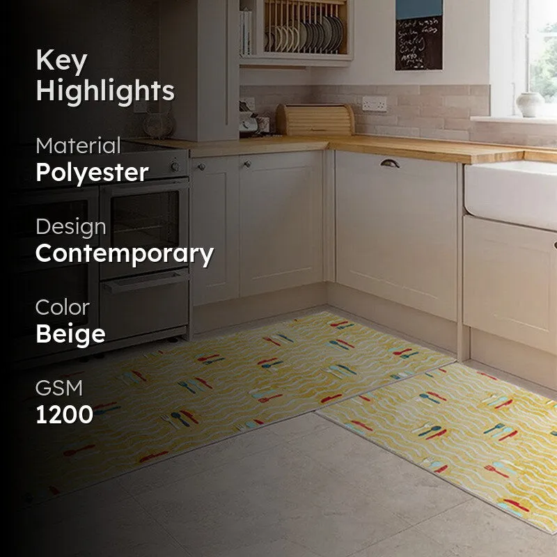 TriFlow Polyester Kitchen Floor Mats (Beige) - Set of Two media 2