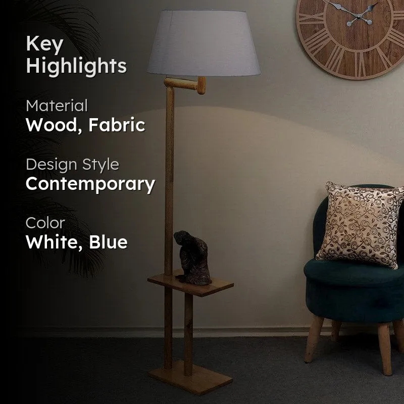 Eartha Enya Wooden Floor Lamp With Shelf - Blue media 2